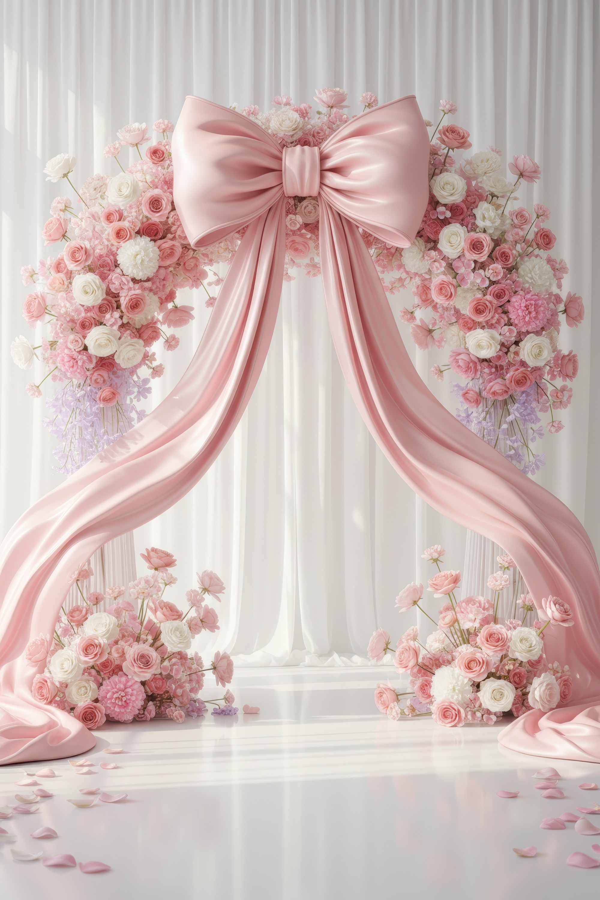Pink bow floral backdrop