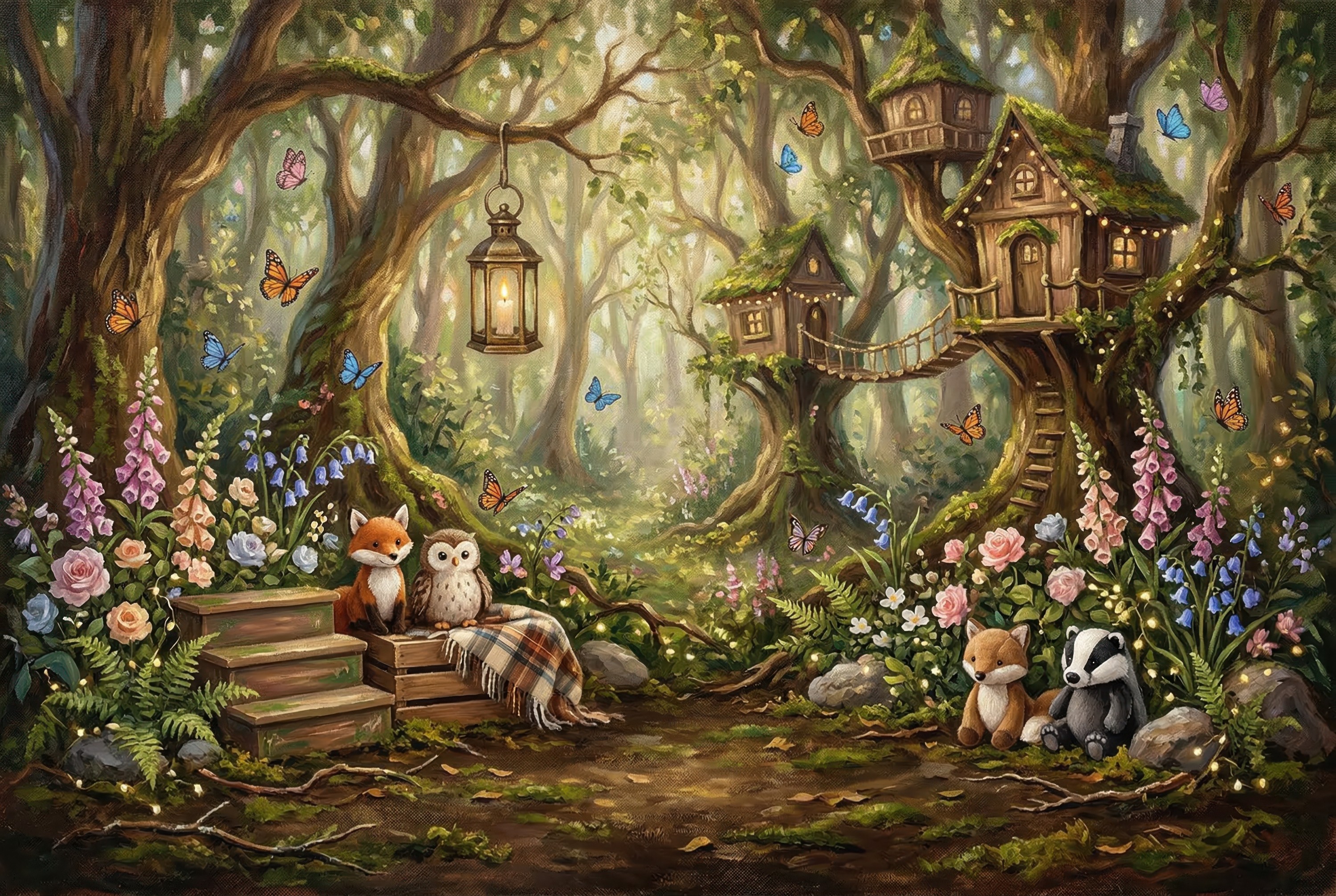Enchanted forest animals backdrop