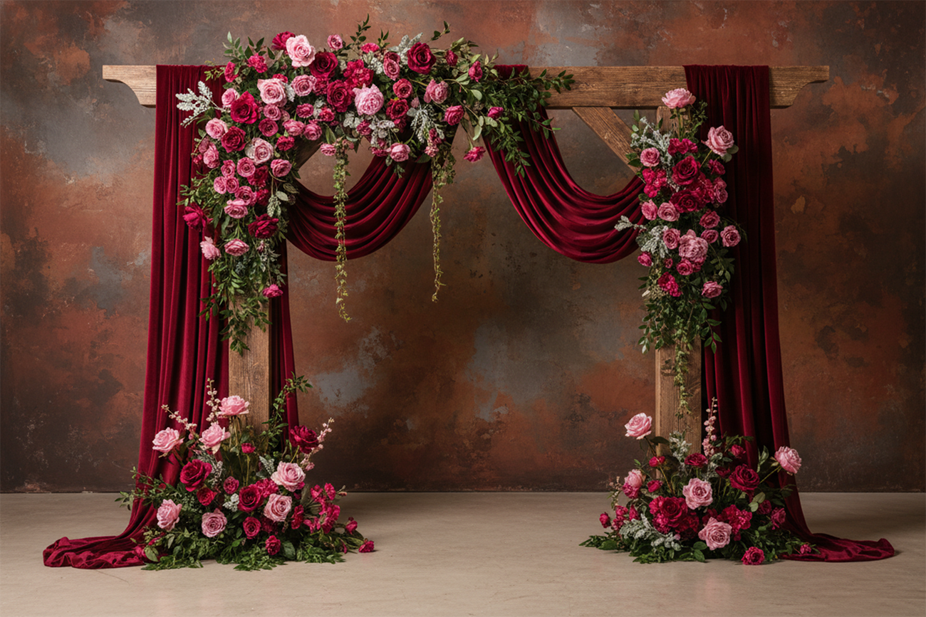 Red roses floral arch backdrop